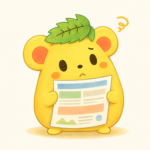 くりまろがチラシを手に持ち、困った顔で首をかしげているイラスト