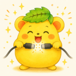 くりまろ、ケーブルをつなげて喜ぶイラスト