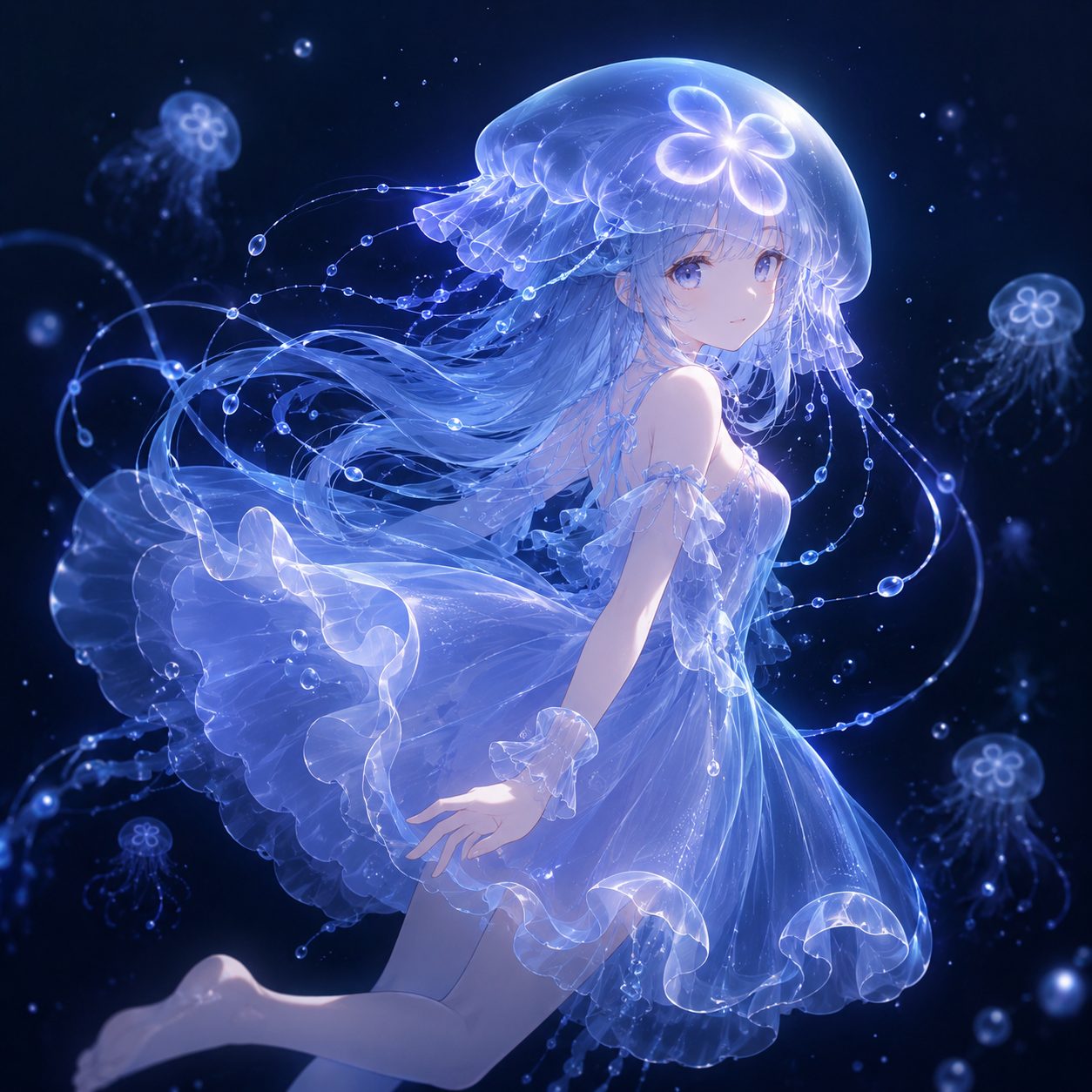 AIが生成した、クラゲを擬人化したかわいい女の子のイラスト